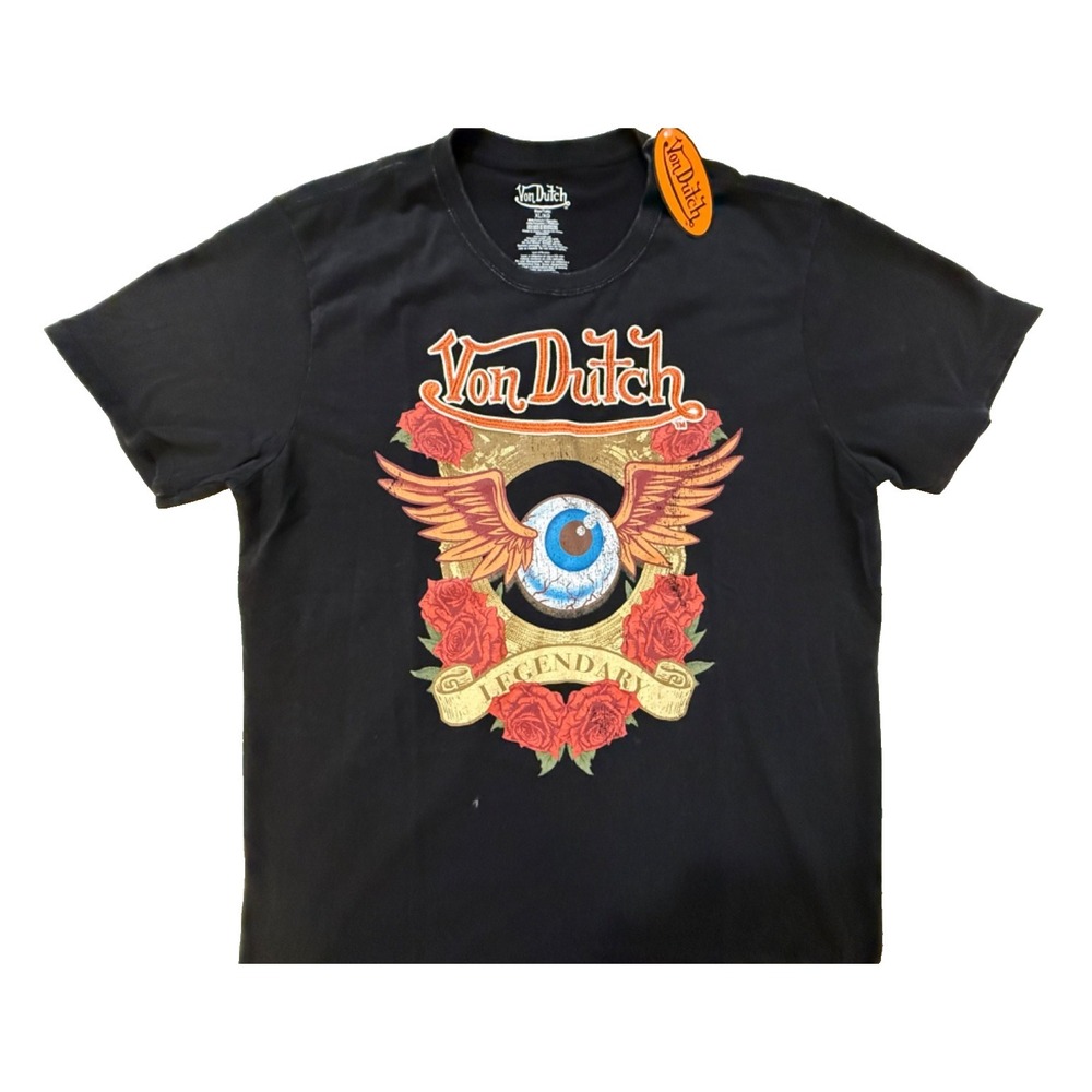 Von Dutch T Shirt Mens XL Black Flying Eyeball Y2K Tattoo NWT